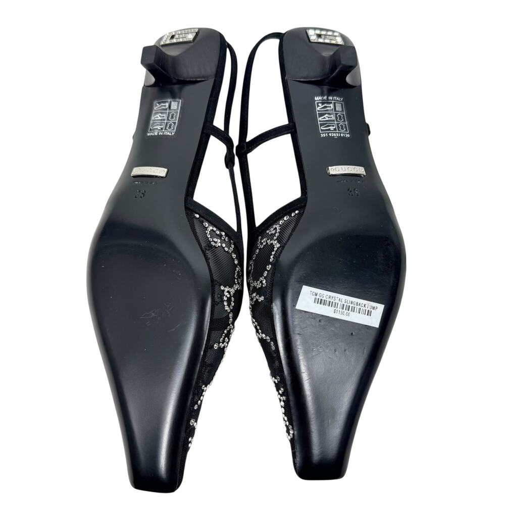 New Gucci Tom GG Crystal Monogram Slingback Pumps Black Size 36 - Picture 8 of 10